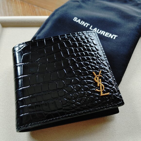 Saint Laurent Crocodile-Embossed Leather Bi-fold Wallet (New) - Picture 1 of 15